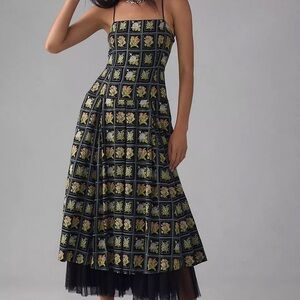 NWT Anthropologie Maeve Tulle Embroidered Midi Dress